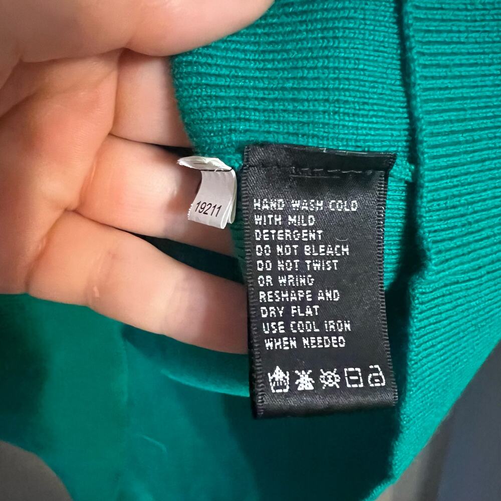 August Silk Women's Green Knit Sweater, Black Sequin Collar & 3/4 Sleeves, Large - Picture 9 of 12